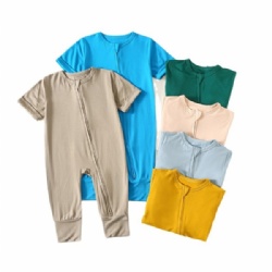 Baby Bamboo fiber short-sleeved zippered jumpsuit